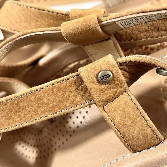 NIB Ugg Wedge High Heel Strappy Sandals Size 9 Brown Leather‎ - Picture 8 of 16